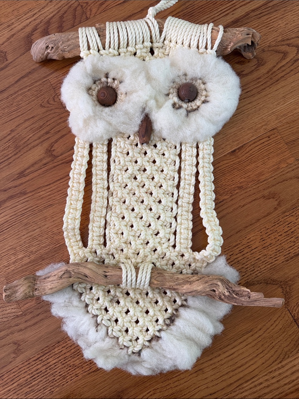 Handmade Cream Macrame Owl Wall Hanging